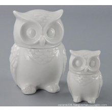 White Ceramic Owl Shape Cookie Jar